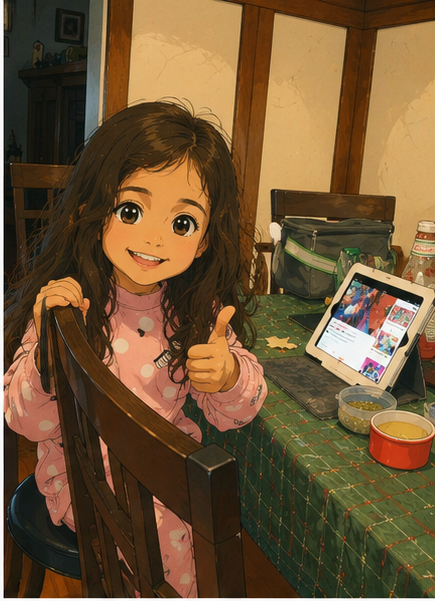 Scarlett smiling by a table with creative supplies